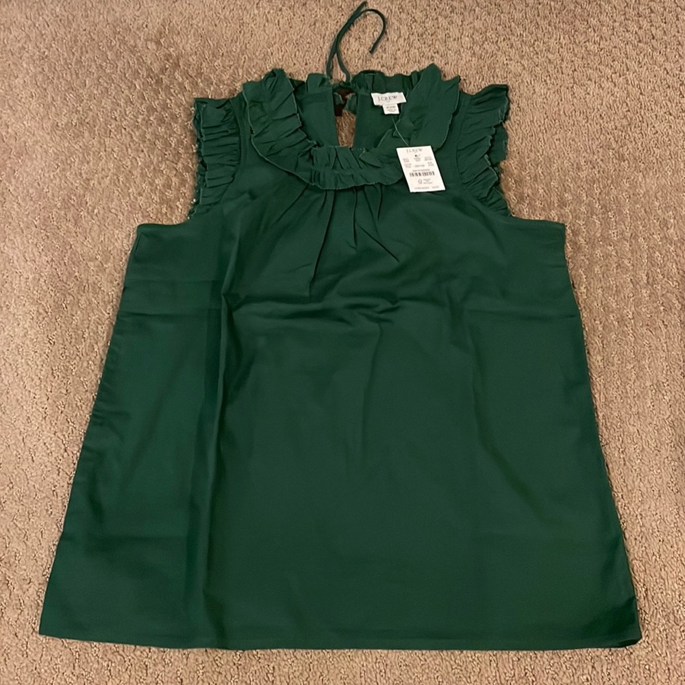 NWT J. Crew Factory Sleeveless Ruffle Top in Fern Canyon, Size XXS